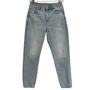 American Eagle MOM Jeans Women's 4 Blue Light Wash Denim STRIGID Cotton Mid Rise